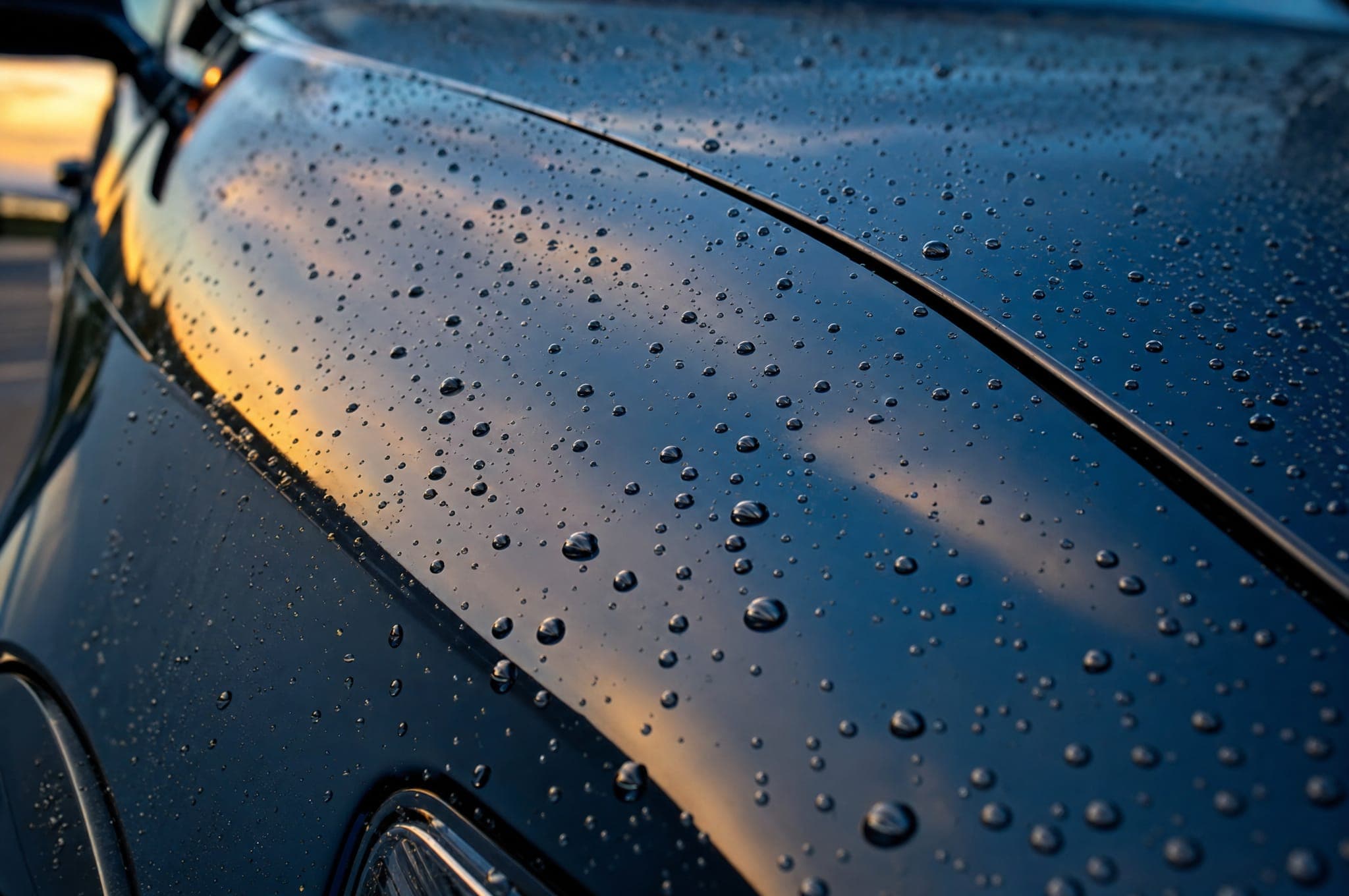 Gouttes d'eau sur une carrosserie fraîchement détaillée